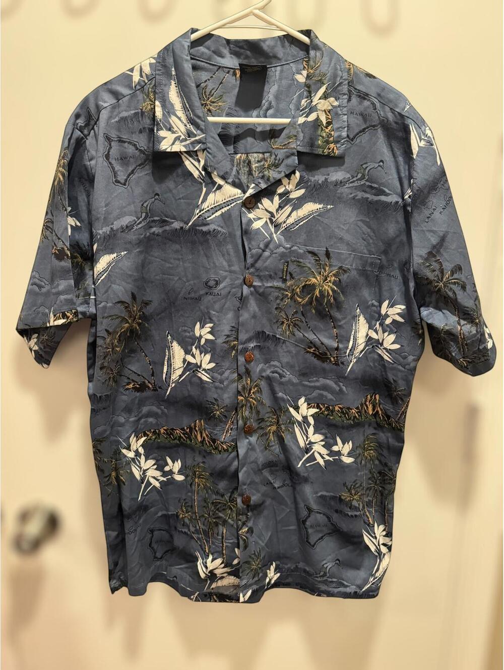 Vintage Palmwave Hawaii XL Blue Cotton Hawaiian Shirt